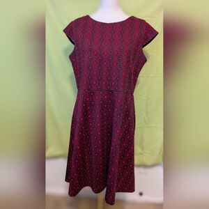 Shelby and Palmer Geometric Patterned Red and Black Dress, Sleeveless